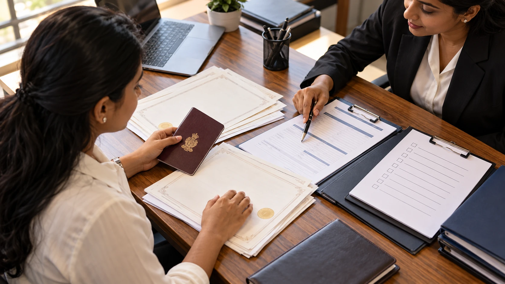 Candidate receiving guidance for overseas employment documents